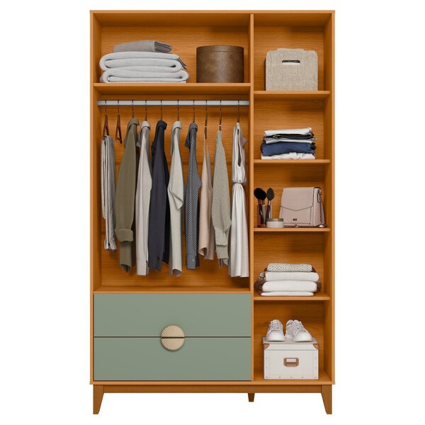 Guarda-roupa 3 Portas E 2 Gavetas Ipê Cinamomo/sálvia